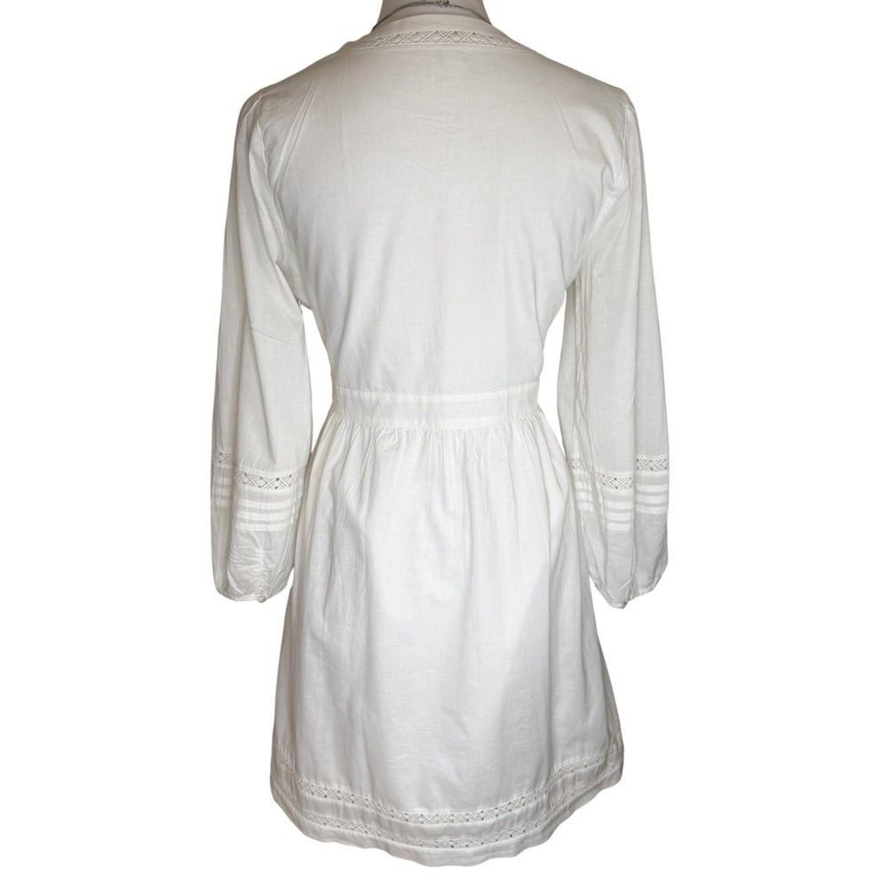J.Crew White Cotton Eyelet Lace V-Neck Mini Dress Long Puff Sleeve XS - Picture 3 of 11